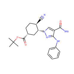 CC(C)(C)OC(=O)[C@@H]1CC[C@@H](C#N)[C@H](n2cc(C(N)=O)c(Nc3ccccc3)n2)C1 ZINC000221231704