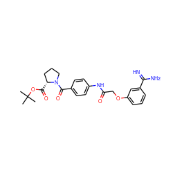 CC(C)(C)OC(=O)[C@@H]1CCCN1C(=O)c1ccc(NC(=O)COc2cccc(C(=N)N)c2)cc1 ZINC000026383031