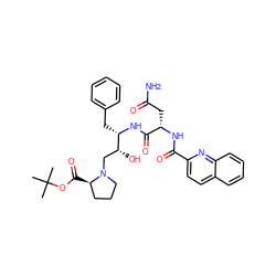 CC(C)(C)OC(=O)[C@@H]1CCCN1C[C@@H](O)[C@H](Cc1ccccc1)NC(=O)[C@H](CC(N)=O)NC(=O)c1ccc2ccccc2n1 ZINC000027518615