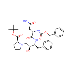 CC(C)(C)OC(=O)[C@@H]1CCCN1C[C@H](O)[C@H](Cc1ccccc1)NC(=O)[C@H](CC(N)=O)NC(=O)OCc1ccccc1 ZINC000027081645