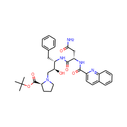 CC(C)(C)OC(=O)[C@@H]1CCCN1C[C@H](O)[C@H](Cc1ccccc1)NC(=O)[C@H](CC(N)=O)NC(=O)c1ccc2ccccc2n1 ZINC000027411003