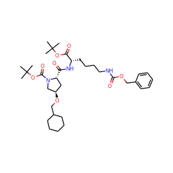 CC(C)(C)OC(=O)[C@H](CCCCNC(=O)OCc1ccccc1)NC(=O)[C@@H]1C[C@@H](OCC2CCCCC2)CN1C(=O)OC(C)(C)C ZINC000064585967