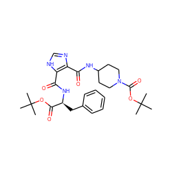 CC(C)(C)OC(=O)[C@H](Cc1ccccc1)NC(=O)c1[nH]cnc1C(=O)NC1CCN(C(=O)OC(C)(C)C)CC1 ZINC000017544899