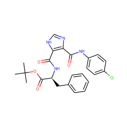 CC(C)(C)OC(=O)[C@H](Cc1ccccc1)NC(=O)c1[nH]cnc1C(=O)Nc1ccc(Cl)cc1 ZINC000013657456