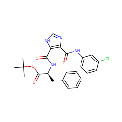 CC(C)(C)OC(=O)[C@H](Cc1ccccc1)NC(=O)c1[nH]cnc1C(=O)Nc1cccc(Cl)c1 ZINC000013657462