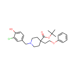 CC(C)(C)OC(=O)C1(CCOc2ccccc2)CCN(Cc2ccc(O)c(Cl)c2)CC1 ZINC000095665433