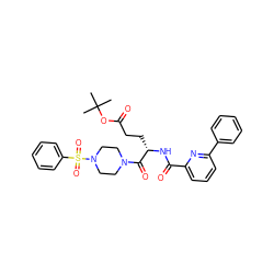 CC(C)(C)OC(=O)CC[C@H](NC(=O)c1cccc(-c2ccccc2)n1)C(=O)N1CCN(S(=O)(=O)c2ccccc2)CC1 ZINC000049746706