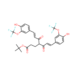 CC(C)(C)OC(=O)CCC(C(=O)/C=C/c1ccc(O)c(OC(F)(F)F)c1)C(=O)/C=C/c1ccc(O)c(OC(F)(F)F)c1 ZINC000209472230