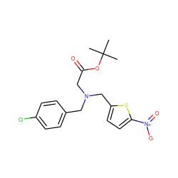 CC(C)(C)OC(=O)CN(Cc1ccc(Cl)cc1)Cc1ccc([N+](=O)[O-])s1 ZINC000084559538