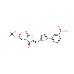 CC(C)(C)OC(=O)CN1C(=O)S/C(=C\c2ccc(-c3cccc(C(=O)O)c3)o2)C1=O ZINC000013119446