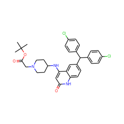 CC(C)(C)OC(=O)CN1CCC(Nc2cc(=O)[nH]c3ccc(C(c4ccc(Cl)cc4)c4ccc(Cl)cc4)cc23)CC1 ZINC001772573559