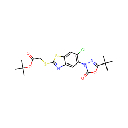 CC(C)(C)OC(=O)CSc1nc2cc(-n3nc(C(C)(C)C)oc3=O)c(Cl)cc2s1 ZINC000103206426