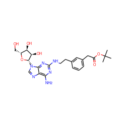 CC(C)(C)OC(=O)Cc1cccc(CCNc2nc(N)c3ncn([C@@H]4O[C@H](CO)[C@@H](O)[C@H]4O)c3n2)c1 ZINC000013823890