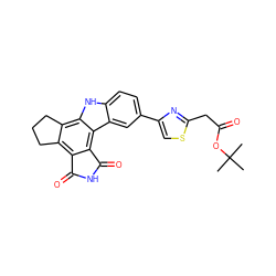 CC(C)(C)OC(=O)Cc1nc(-c2ccc3[nH]c4c5c(c6c(c4c3c2)C(=O)NC6=O)CCC5)cs1 ZINC000028897310