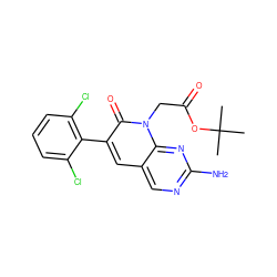 CC(C)(C)OC(=O)Cn1c(=O)c(-c2c(Cl)cccc2Cl)cc2cnc(N)nc21 ZINC000003834096