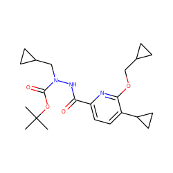 CC(C)(C)OC(=O)N(CC1CC1)NC(=O)c1ccc(C2CC2)c(OCC2CC2)n1 ZINC000150158945