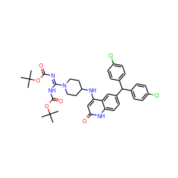 CC(C)(C)OC(=O)N=C(NC(=O)OC(C)(C)C)N1CCC(Nc2cc(=O)[nH]c3ccc(C(c4ccc(Cl)cc4)c4ccc(Cl)cc4)cc23)CC1 ZINC001772651505