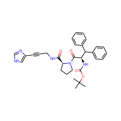 CC(C)(C)OC(=O)N[C@@H](C(=O)N1CCC[C@H]1C(=O)NCC#Cc1c[nH]cn1)C(c1ccccc1)c1ccccc1 ZINC000026675184