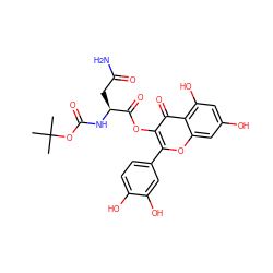 CC(C)(C)OC(=O)N[C@@H](CC(N)=O)C(=O)Oc1c(-c2ccc(O)c(O)c2)oc2cc(O)cc(O)c2c1=O ZINC000043122179