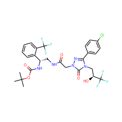 CC(C)(C)OC(=O)N[C@@H](CNC(=O)Cn1nc(-c2ccc(Cl)cc2)n(C[C@H](O)C(F)(F)F)c1=O)c1ccccc1C(F)(F)F ZINC000200377386