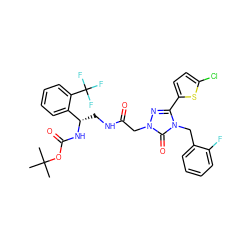 CC(C)(C)OC(=O)N[C@@H](CNC(=O)Cn1nc(-c2ccc(Cl)s2)n(Cc2ccccc2F)c1=O)c1ccccc1C(F)(F)F ZINC000164205439