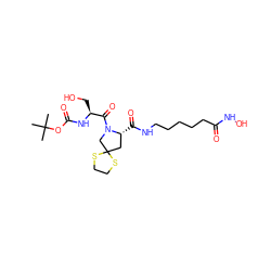 CC(C)(C)OC(=O)N[C@@H](CO)C(=O)N1CC2(C[C@H]1C(=O)NCCCCCC(=O)NO)SCCS2 ZINC000072125873