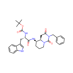 CC(C)(C)OC(=O)N[C@@H](Cc1c[nH]c2ccccc12)C(=O)N[C@@H]1CCCN2C(=O)N(Cc3ccccc3)C(=O)C[C@H]12 ZINC000026289301