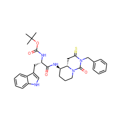 CC(C)(C)OC(=O)N[C@@H](Cc1c[nH]c2ccccc12)C(=O)N[C@@H]1CCCN2C(=O)N(Cc3ccccc3)C(=S)C[C@@H]12 ZINC000027411524