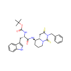 CC(C)(C)OC(=O)N[C@@H](Cc1c[nH]c2ccccc12)C(=O)N[C@@H]1CCCN2C(=S)N(Cc3ccccc3)C(=S)C[C@@H]12 ZINC000027410717