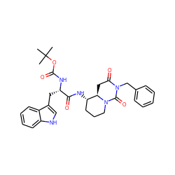 CC(C)(C)OC(=O)N[C@@H](Cc1c[nH]c2ccccc12)C(=O)N[C@H]1CCCN2C(=O)N(Cc3ccccc3)C(=O)C[C@H]12 ZINC000026289308