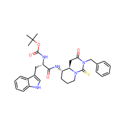 CC(C)(C)OC(=O)N[C@@H](Cc1c[nH]c2ccccc12)C(=O)N[C@H]1CCCN2C(=S)N(Cc3ccccc3)C(=O)C[C@H]12 ZINC000027429057