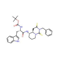 CC(C)(C)OC(=O)N[C@@H](Cc1c[nH]c2ccccc12)C(=O)N[C@H]1CCCN2C(=S)N(Cc3ccccc3)C(=S)C[C@H]12 ZINC000027409857