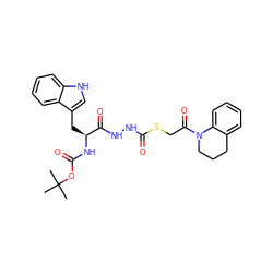 CC(C)(C)OC(=O)N[C@@H](Cc1c[nH]c2ccccc12)C(=O)NNC(=O)SCC(=O)N1CCCc2ccccc21 ZINC000029050242