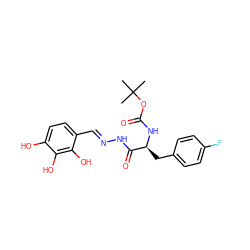 CC(C)(C)OC(=O)N[C@@H](Cc1ccc(F)cc1)C(=O)N/N=C/c1ccc(O)c(O)c1O ZINC001772638897