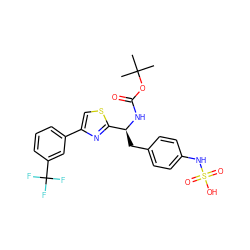 CC(C)(C)OC(=O)N[C@@H](Cc1ccc(NS(=O)(=O)O)cc1)c1nc(-c2cccc(C(F)(F)F)c2)cs1 ZINC000113898413