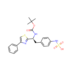 CC(C)(C)OC(=O)N[C@@H](Cc1ccc(NS(=O)(=O)O)cc1)c1nc(-c2ccccc2)cs1 ZINC000113897683