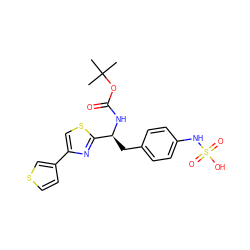 CC(C)(C)OC(=O)N[C@@H](Cc1ccc(NS(=O)(=O)O)cc1)c1nc(-c2ccsc2)cs1 ZINC000113897663