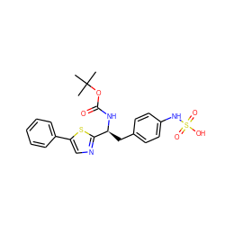 CC(C)(C)OC(=O)N[C@@H](Cc1ccc(NS(=O)(=O)O)cc1)c1ncc(-c2ccccc2)s1 ZINC000113898237