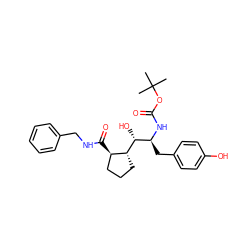 CC(C)(C)OC(=O)N[C@@H](Cc1ccc(O)cc1)[C@@H](O)[C@@H]1CCC[C@H]1C(=O)NCc1ccccc1 ZINC000013740243