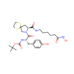 CC(C)(C)OC(=O)N[C@@H](Cc1ccc(O)cc1)C(=O)N1CC2(C[C@H]1C(=O)NCCCCCC(=O)NO)SCCS2 ZINC000072127781