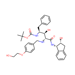 CC(C)(C)OC(=O)N[C@@H](Cc1ccccc1)[C@@H](O)[C@@H](NCc1ccc(OCCO)cc1)C(=O)N[C@H]1c2ccccc2C[C@H]1O ZINC000014943364