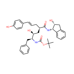 CC(C)(C)OC(=O)N[C@@H](Cc1ccccc1)[C@@H](O)C[C@@H](C/C=C/c1ccc(O)cc1)C(=O)N[C@H]1c2ccccc2C[C@H]1O ZINC000014943271