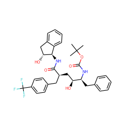 CC(C)(C)OC(=O)N[C@@H](Cc1ccccc1)[C@@H](O)C[C@@H](Cc1ccc(C(F)(F)F)cc1)C(=O)N[C@@H]1c2ccccc2C[C@H]1O ZINC000026818212