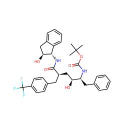 CC(C)(C)OC(=O)N[C@@H](Cc1ccccc1)[C@@H](O)C[C@@H](Cc1ccc(C(F)(F)F)cc1)C(=O)N[C@H]1c2ccccc2C[C@@H]1O ZINC000027517504