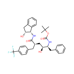 CC(C)(C)OC(=O)N[C@@H](Cc1ccccc1)[C@@H](O)C[C@@H](Cc1ccc(C(F)(F)F)cc1)C(=O)N[C@H]1c2ccccc2C[C@H]1O ZINC000014943277