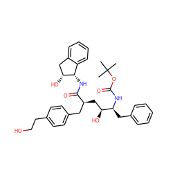 CC(C)(C)OC(=O)N[C@@H](Cc1ccccc1)[C@@H](O)C[C@@H](Cc1ccc(CCO)cc1)C(=O)N[C@H]1c2ccccc2C[C@H]1O ZINC000014943285