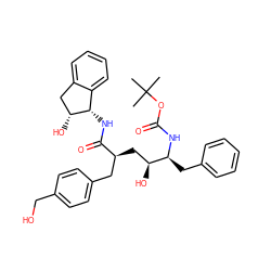 CC(C)(C)OC(=O)N[C@@H](Cc1ccccc1)[C@@H](O)C[C@@H](Cc1ccc(CO)cc1)C(=O)N[C@H]1c2ccccc2C[C@H]1O ZINC000014943284