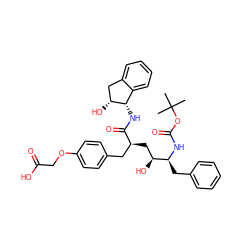 CC(C)(C)OC(=O)N[C@@H](Cc1ccccc1)[C@@H](O)C[C@@H](Cc1ccc(OCC(=O)O)cc1)C(=O)N[C@H]1c2ccccc2C[C@H]1O ZINC000003926509