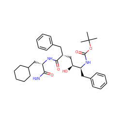 CC(C)(C)OC(=O)N[C@@H](Cc1ccccc1)[C@@H](O)C[C@@H](Cc1ccccc1)C(=O)N[C@@H](CC1CCCCC1)C(N)=O ZINC000014943389