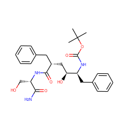 CC(C)(C)OC(=O)N[C@@H](Cc1ccccc1)[C@@H](O)C[C@@H](Cc1ccccc1)C(=O)N[C@@H](CO)C(N)=O ZINC000013824400